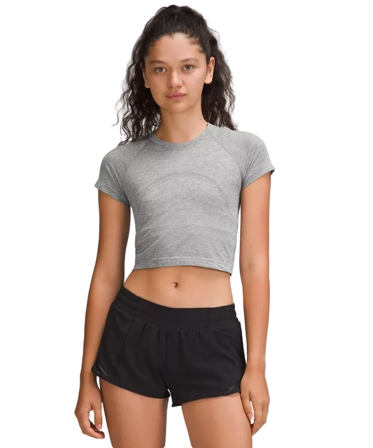 Lululemon Swiftly Tech Cropped Short Sleeve Shirt 2.0 Lululemon Swiftly Tech Cropped Short Sleeve Shirt 2.0 Slate/white