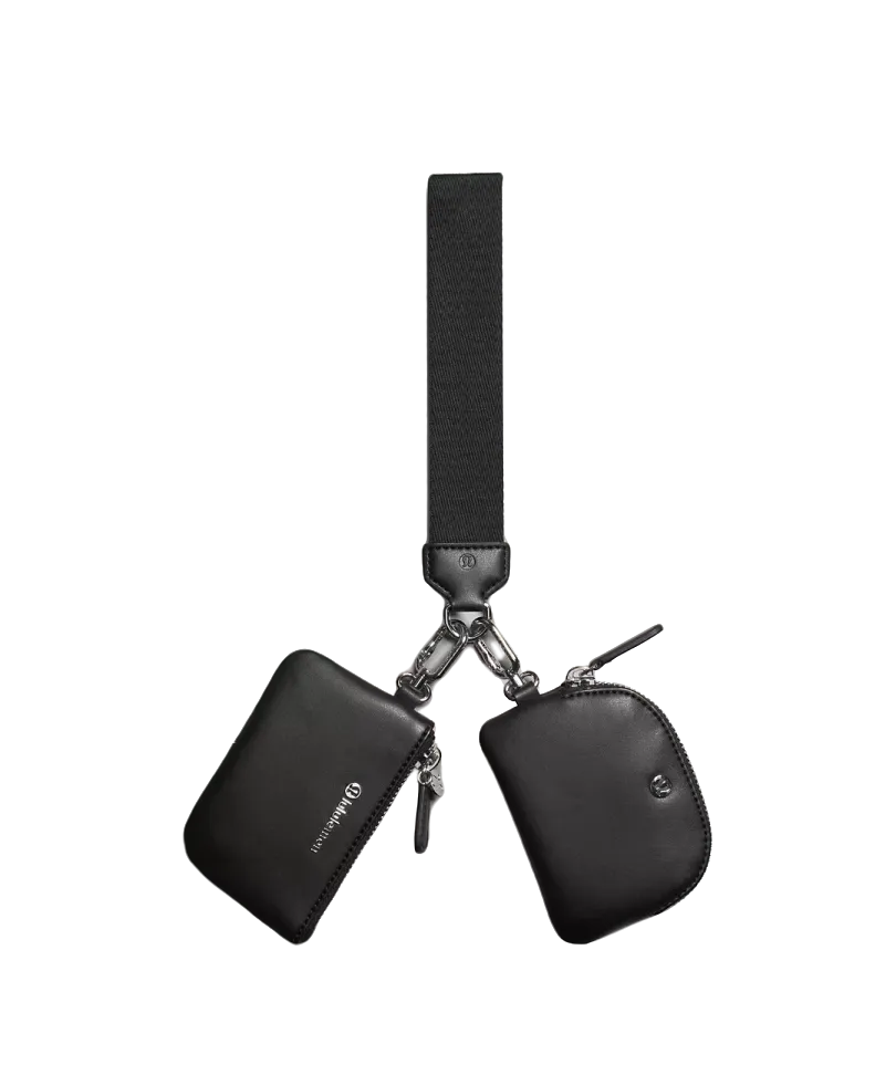 Lululemon Dual Pouch Wristlet Leather Alternative Black/silver