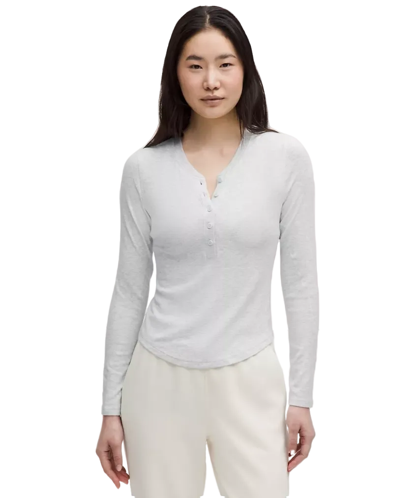 Lululemon Hold Tight Long Sleeve Henley Heathered Core Ultra Light Grey