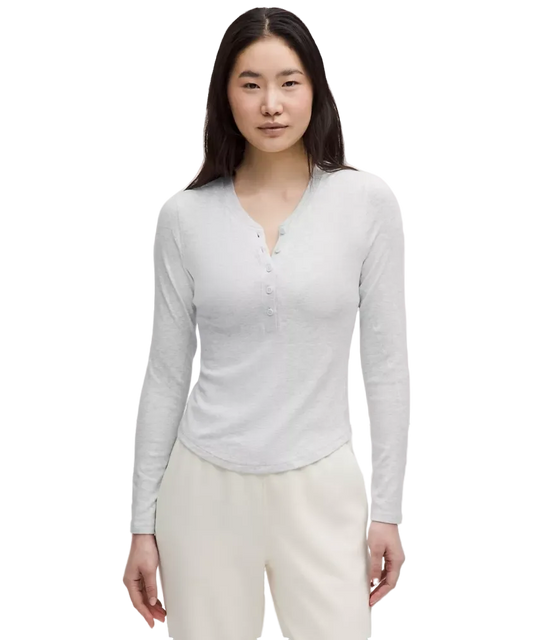 Lululemon Hold Tight Long Sleeve Henley Heathered Core Ultra Light Grey